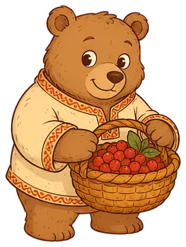Cheerful bear with berry basket