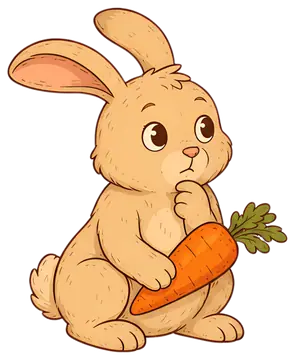 Thoughtful rabbit holding a carrot