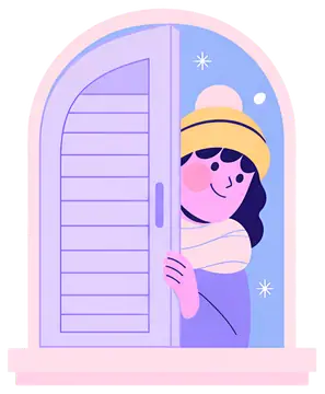 Smiling person peeking from a window