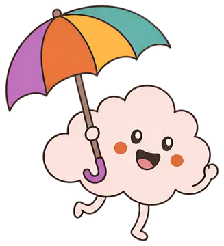 Playful cloud with rainbow umbrella