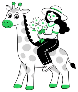 Girl in Hat Riding Giraffe with Daisies