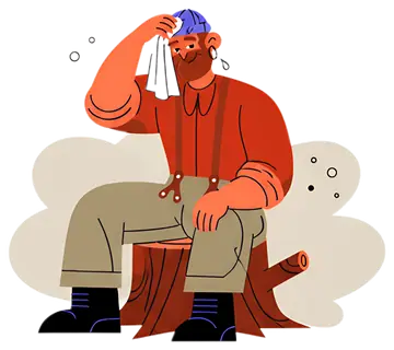 Lumberjack Wiping Sweat on Log
