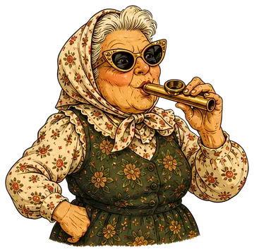 Cheerful old lady playing kazoo