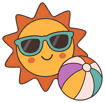 Smiling sun with sunglasses and beach ball