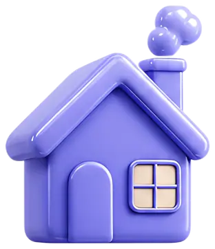 3D Purple House Icon with Chimney
