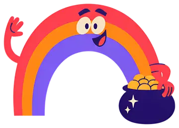Smiling Cartoon Rainbow with Pot of Gold