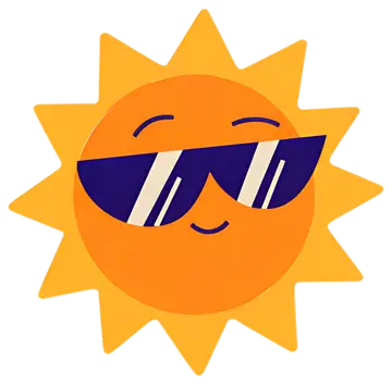 Smiling cartoon sun with sunglasses
