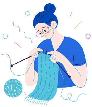 Focused knitter creating a scarf