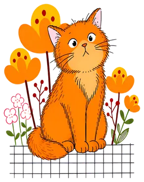 Curious orange cat surrounded by flowers