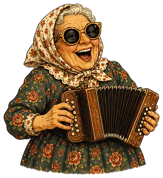 Joyful grandmother playing accordion