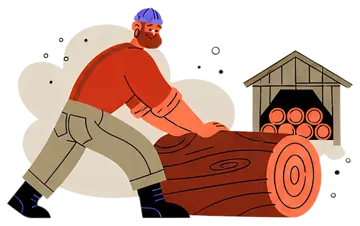 Lumberjack Rolling a Log to the Shed