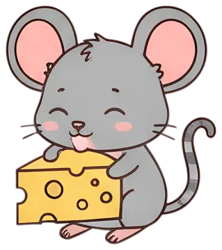 Cute gray mouse eating cheese
