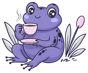 Purple Frog Sipping Tea from a Cup
