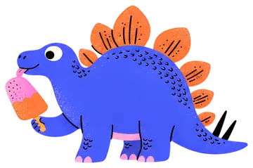 Blue stegosaurus enjoying fruity popsicle