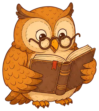 Wise owl reading an old book