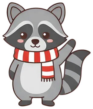 Cute raccoon waving in a scarf