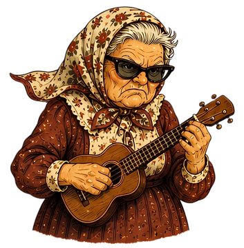 Grumpy Old Woman Playing Ukulele