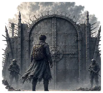 Character Facing Forbidden Metal Door