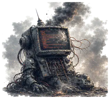 Sad smoky robot server with error code