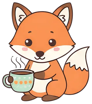 Cute fox drinking tea from a mug