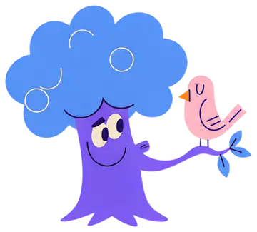 Cheerful cartoon tree with bird