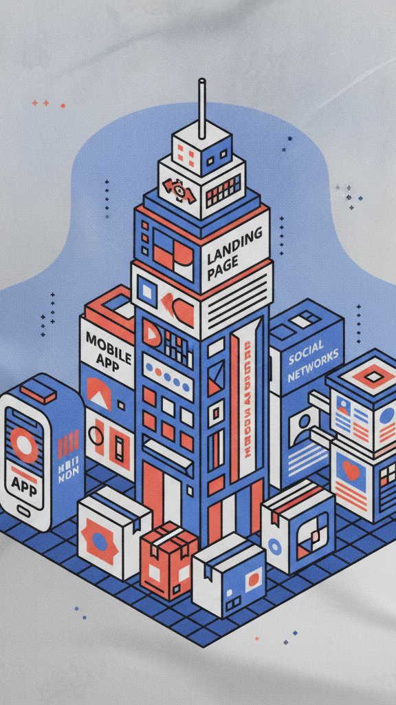 Colorful cityscape of brand elements