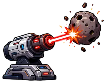 Laser cannon firing at asteroid