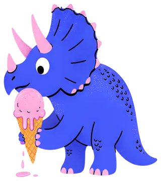 Blue Triceratops with Melting Ice Cream Cone