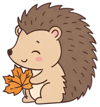 Happy hedgehog with autumn leaf