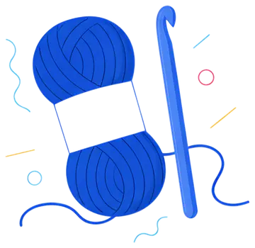 Crochet Hook and Deep Blue Yarn