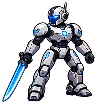 Sleek robotic swordsman in space