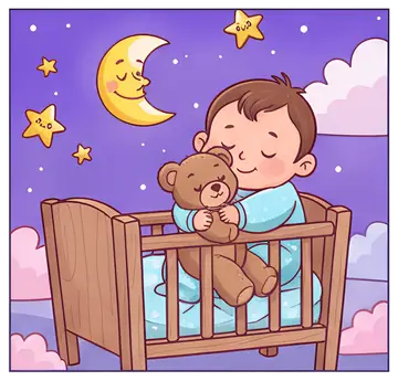 Baby Hugging a Teddy Bear Before Sleep