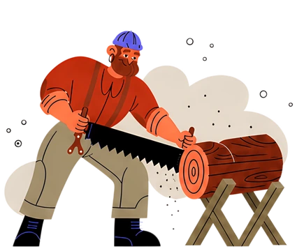 Lumberjack Sawing a Log