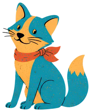 Cheerful sitting blue fox with red scarf