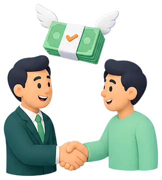 Businessmen Shaking Hands with Flying Money