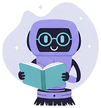 Cheerful robot reading a book