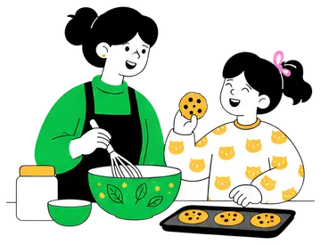 Mother and daughter baking cookies
