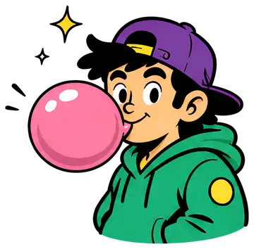 Cartoon character blowing bubblegum