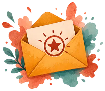 Envelope with Approval Stamp and Watercolor Splashes