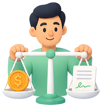 Person Holding Scales with Coin and Document