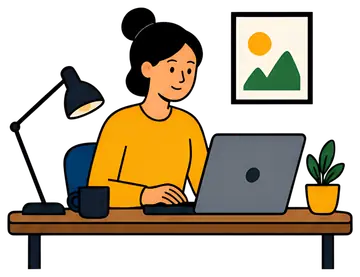 Person Working on Laptop at Home Desk