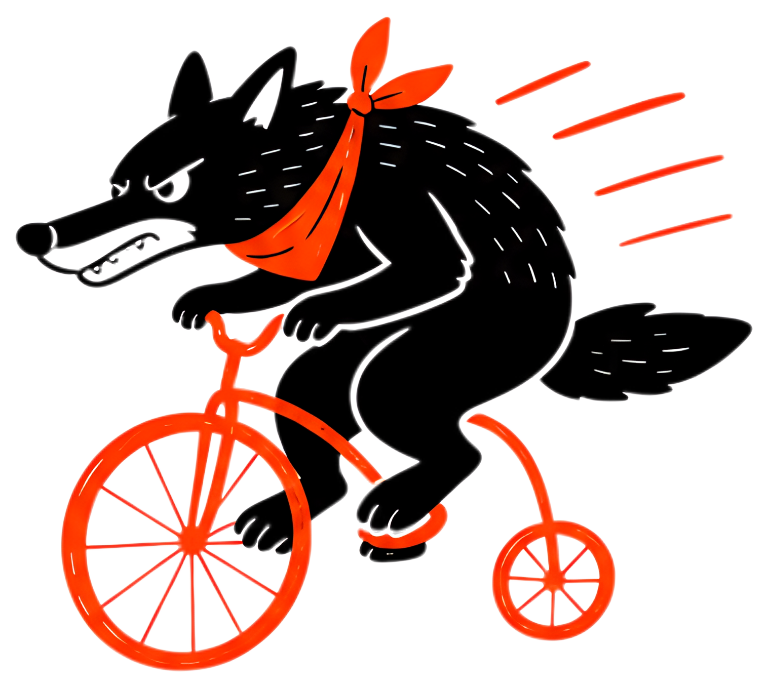 Aggressive wolf on racing bicycle