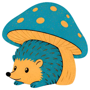 Curious hedgehog under a mushroom