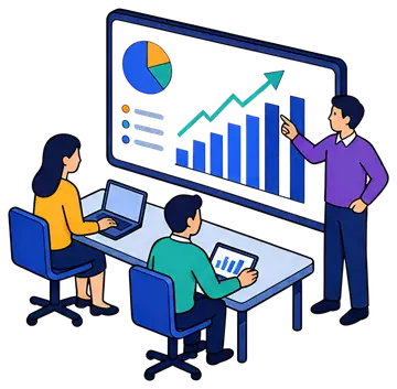 Team Analyzing Growth Graphs on Screen