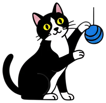 Playful tuxedo cat batting at blue toy