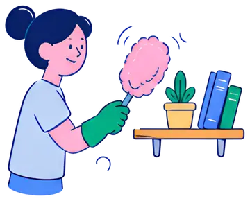 Person Dusting a Shelf with a Feather Duster