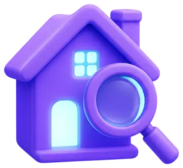 Glowing purple house with magnifying glass
