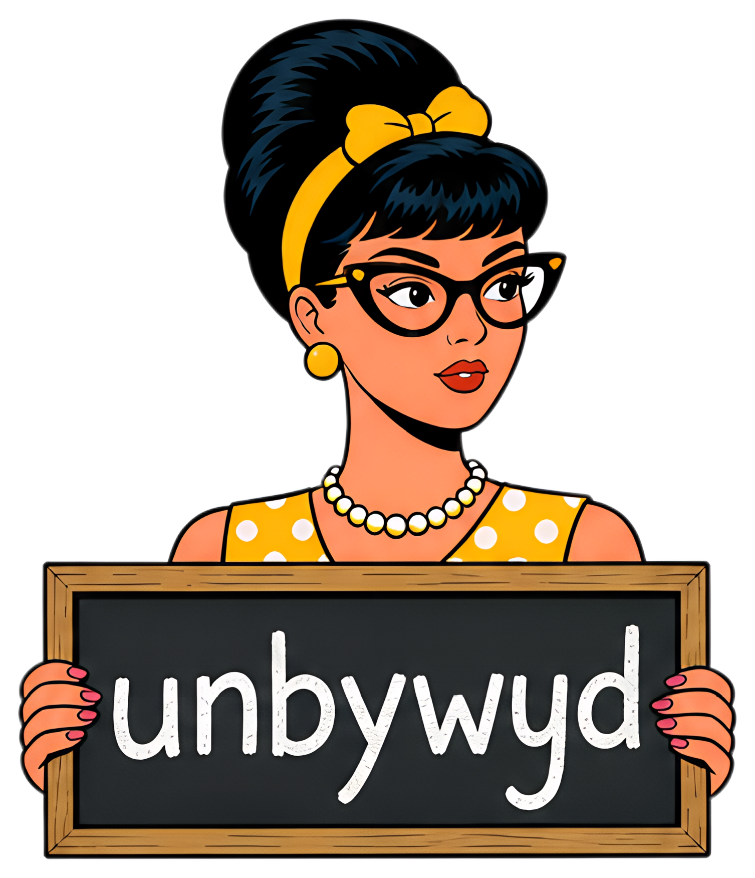 Retro Woman with Beehive and Chalkboard Sign