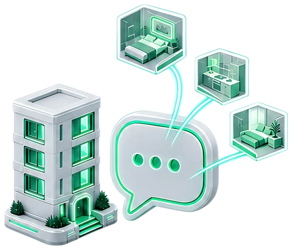 Chat bubble with apartment miniatures