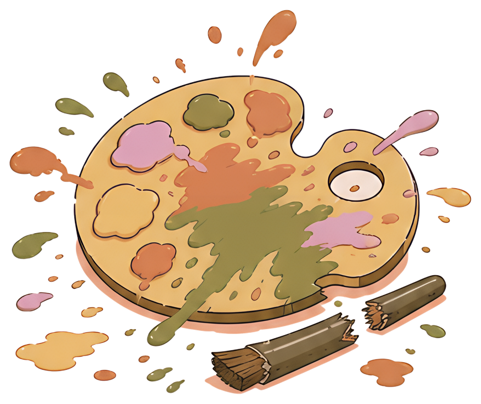 Colorful paint palette with splashes